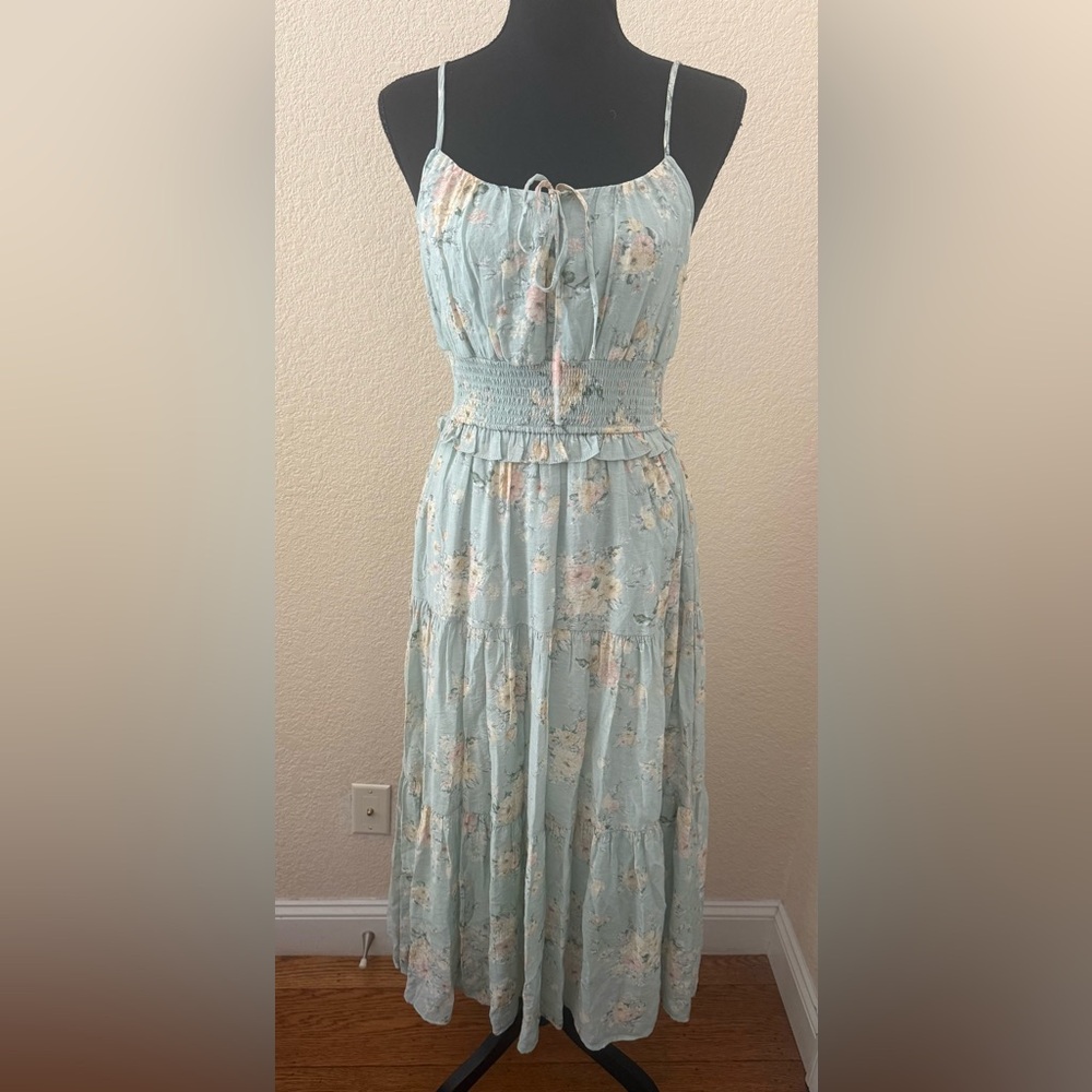 By the River Smocked Maxi Dress Floral Blue Size Small